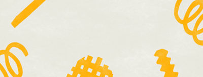 Abstract yellow shapes and doodles are scattered across a light, textured background. 