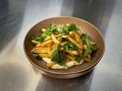 Brown Butter Yogurt and Agrodolce Fries 