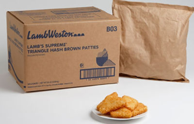 Frozen triangle-shaped hash brown patties