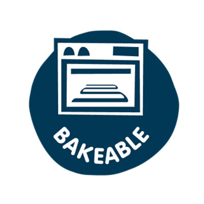 Graphic icon showing a baking tray inside an oven, indicating that the product is suitable for baking. 