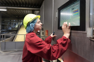 Trabajador de la planta de Kruiningen mirando una computadora