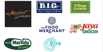 Multiple grocery store logos for Malaysia
