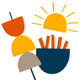 Icons of kabob, fry bowl, and sunshine