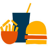Icons of fry bowl, burger, and drink