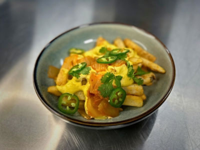 Vegan Kimchi Cheese Fries