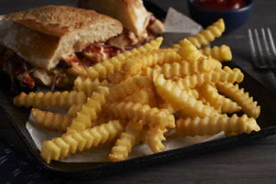Twister Fries on Plate with Sandwich